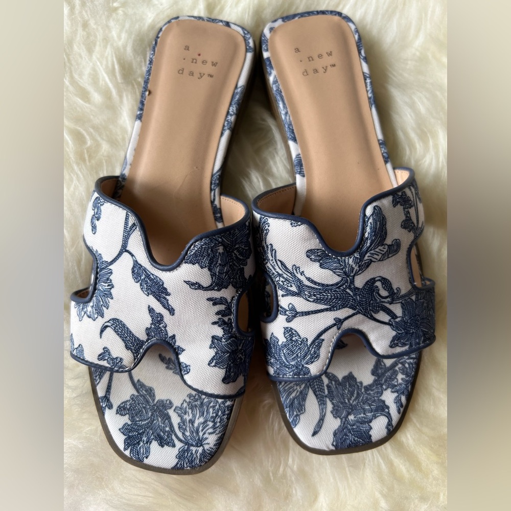 a new day Blue and White Floral Women's Sandals